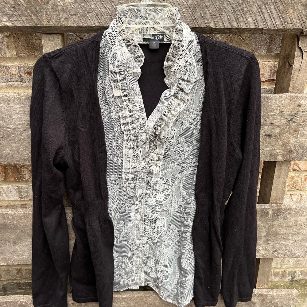 Size medium cardigan with ruffle shirt inside size medium